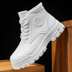 White High-Top Lace-Up Boots