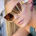 Oversized Cat Eye Sunglasses with Gold Chain Detail - Gradient Lens Luxury