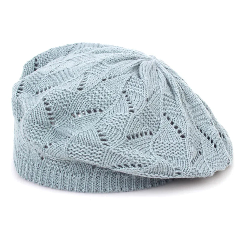 Women's Plain Knit Beret French Artist Hat Thin Acrylic Beanie