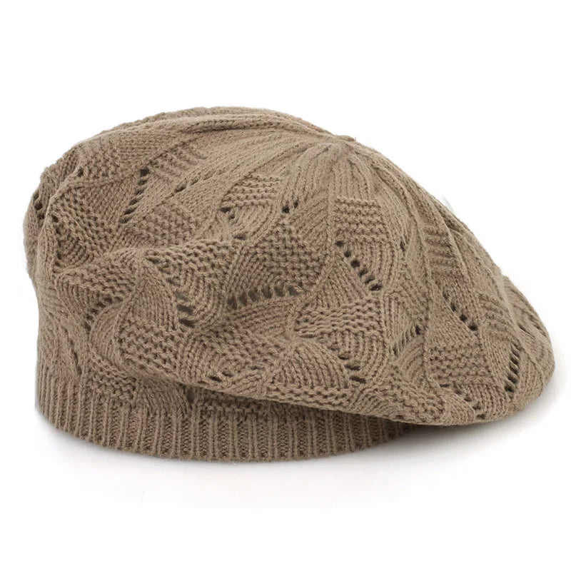 Women's Plain Knit Beret French Artist Hat Thin Acrylic Beanie