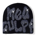 Mea Culpa Beanie With Rhinestones Warm Slouchy Cap