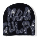 Mea Culpa Beanie With Rhinestones Warm Slouchy Cap