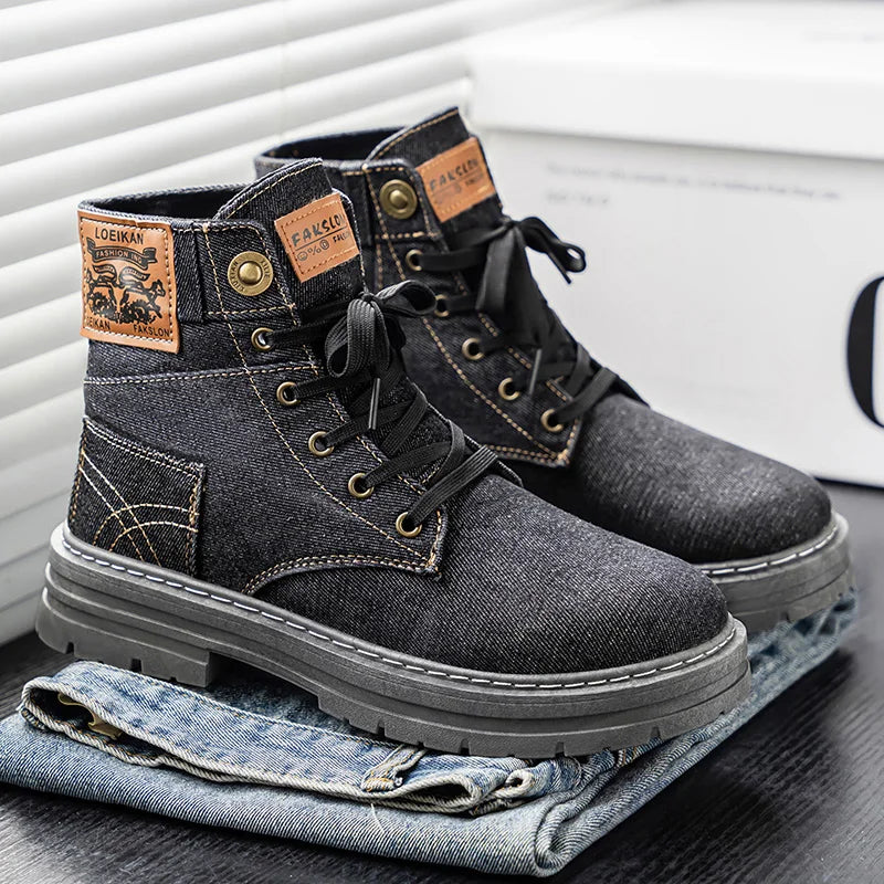 High Top Denim Canvas Boots
