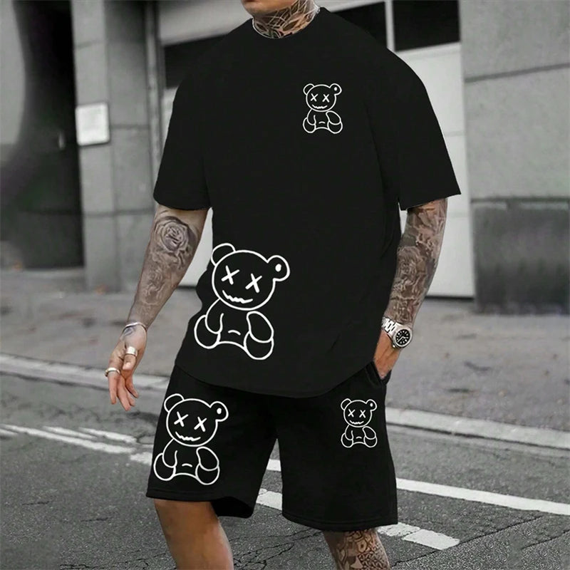 Fun Bear T-Shirt Shorts 2pcs Outfit Set Men's