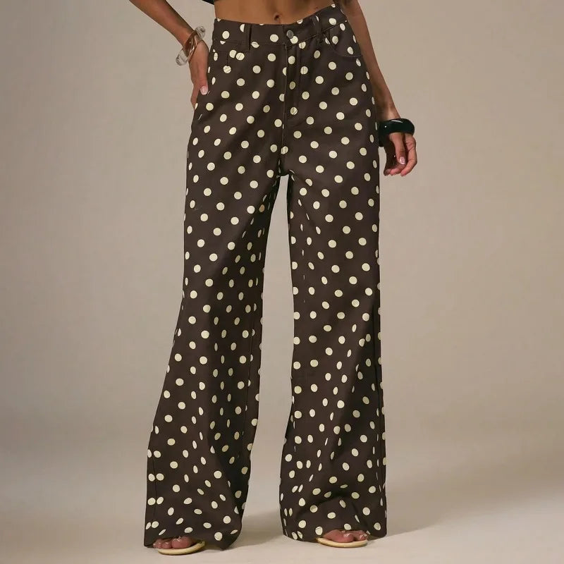 Polka Dot Baggy Jeans Retro Mid Rise Women's Pants