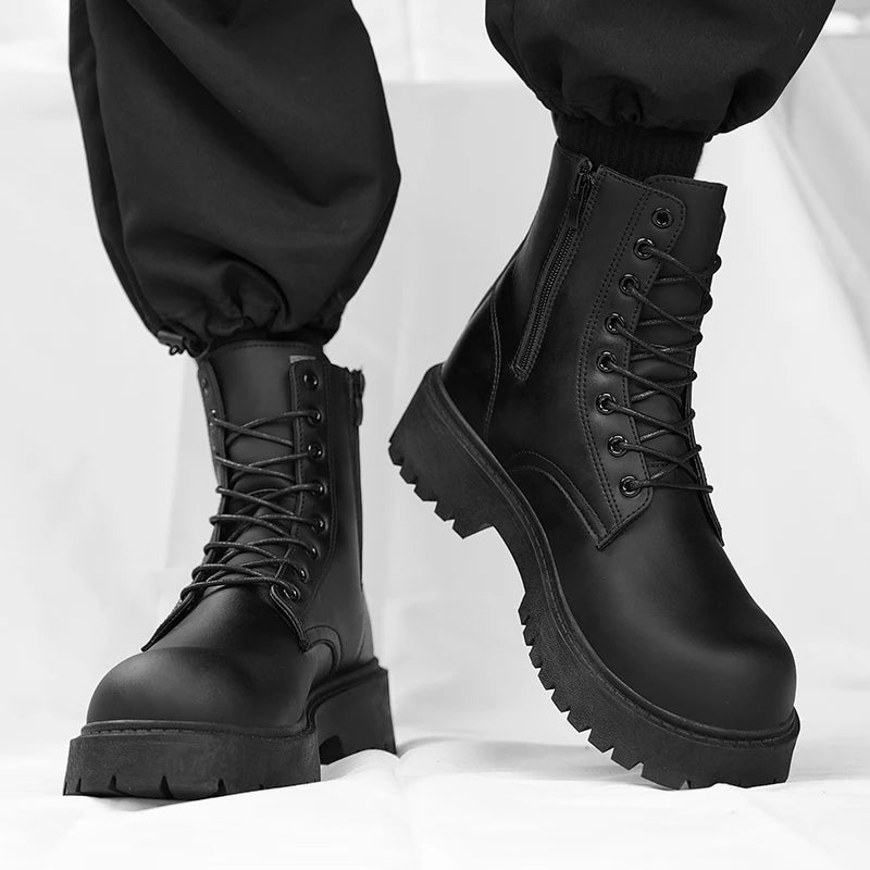 High Top Leather Chunky Boots