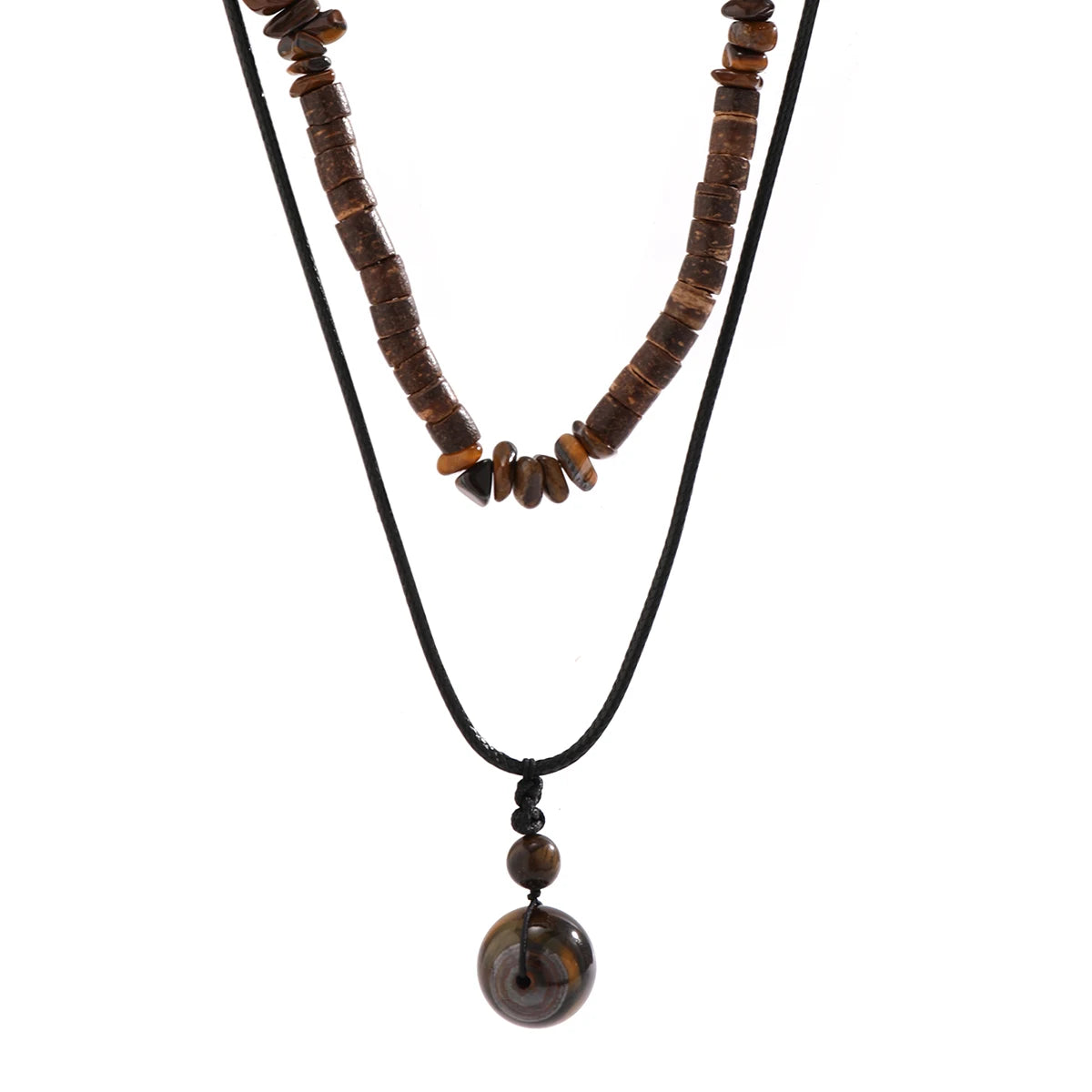 Necklace with brown beads on a white background