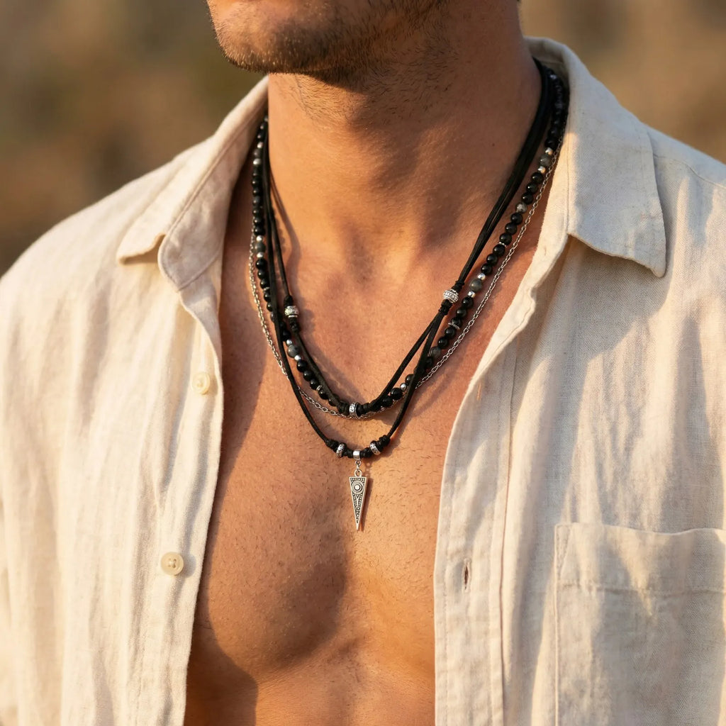 Rock Punk Multi-Layer Leather Necklace With Pendant