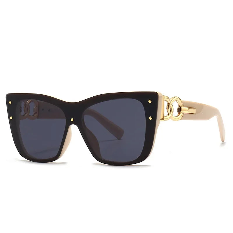 Oversized Cat Eye Sunglasses with Gold Chain Detail - Gradient Lens Luxury