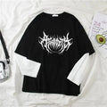 Black t-shirt with white graphic design on a white surface gothic goth atrocity art