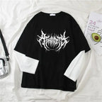 Black t-shirt with white graphic design on a white surface gothic goth atrocity art