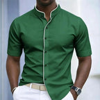 Short Sleeved Stretchy Shirt Mandarin Collar