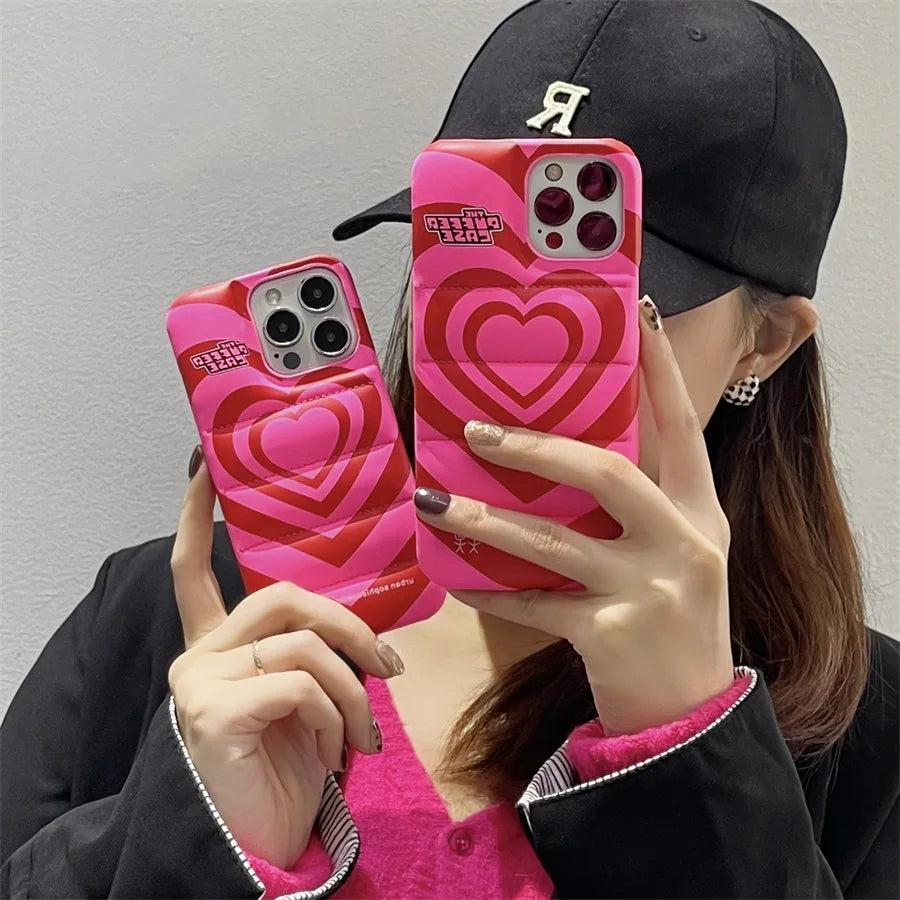 iPhone Love Heart Puffer Case Soft Phone Cover Pop Art Design