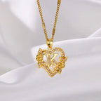 Initials Gold Necklace Zircon Flower Love Heart