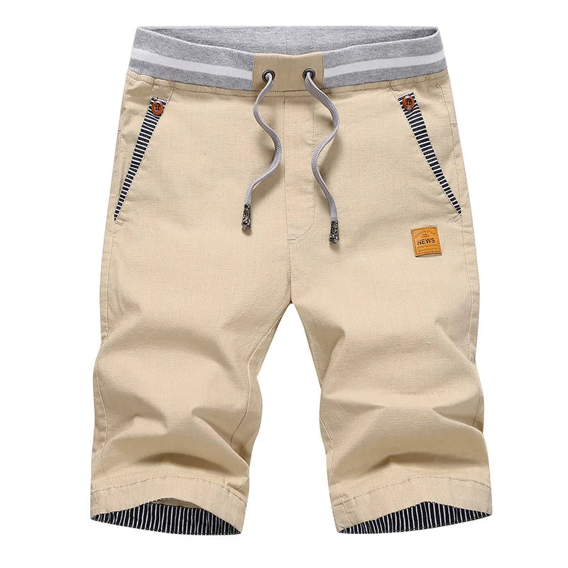 Bermuda Cargo Shorts Casual Summer Elastic Waist Knee-Length Pants