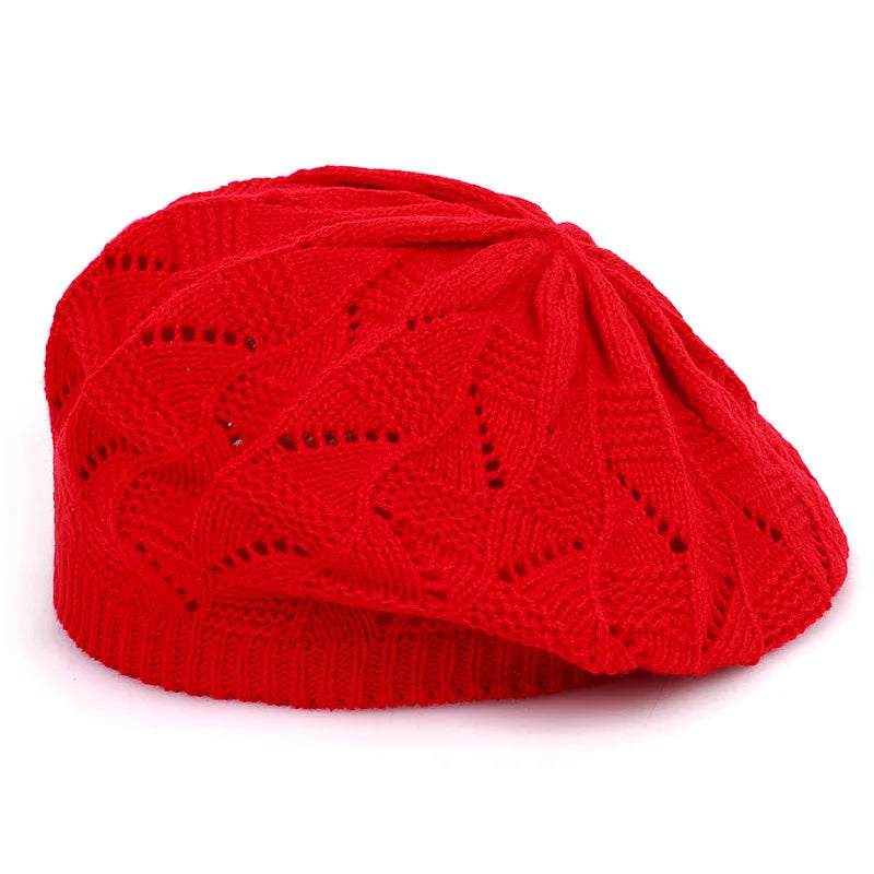 Women's Plain Knit Beret French Artist Hat Thin Acrylic Beanie