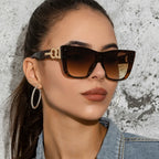 Oversized Cat Eye Sunglasses with Gold Chain Detail - Gradient Lens Luxury