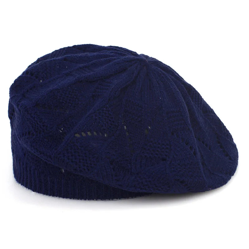 Women's Plain Knit Beret French Artist Hat Thin Acrylic Beanie