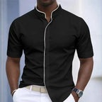 Short Sleeved Stretchy Shirt Mandarin Collar
