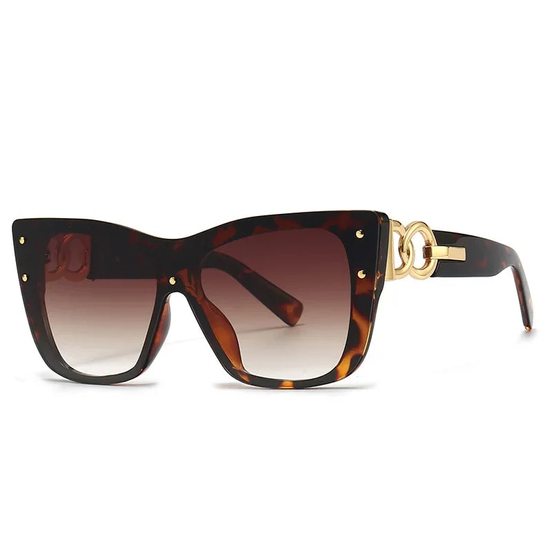 Oversized Cat Eye Sunglasses with Gold Chain Detail - Gradient Lens Luxury