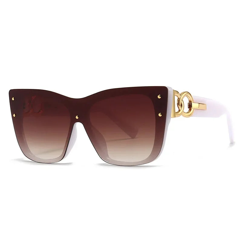 Oversized Cat Eye Sunglasses with Gold Chain Detail - Gradient Lens Luxury