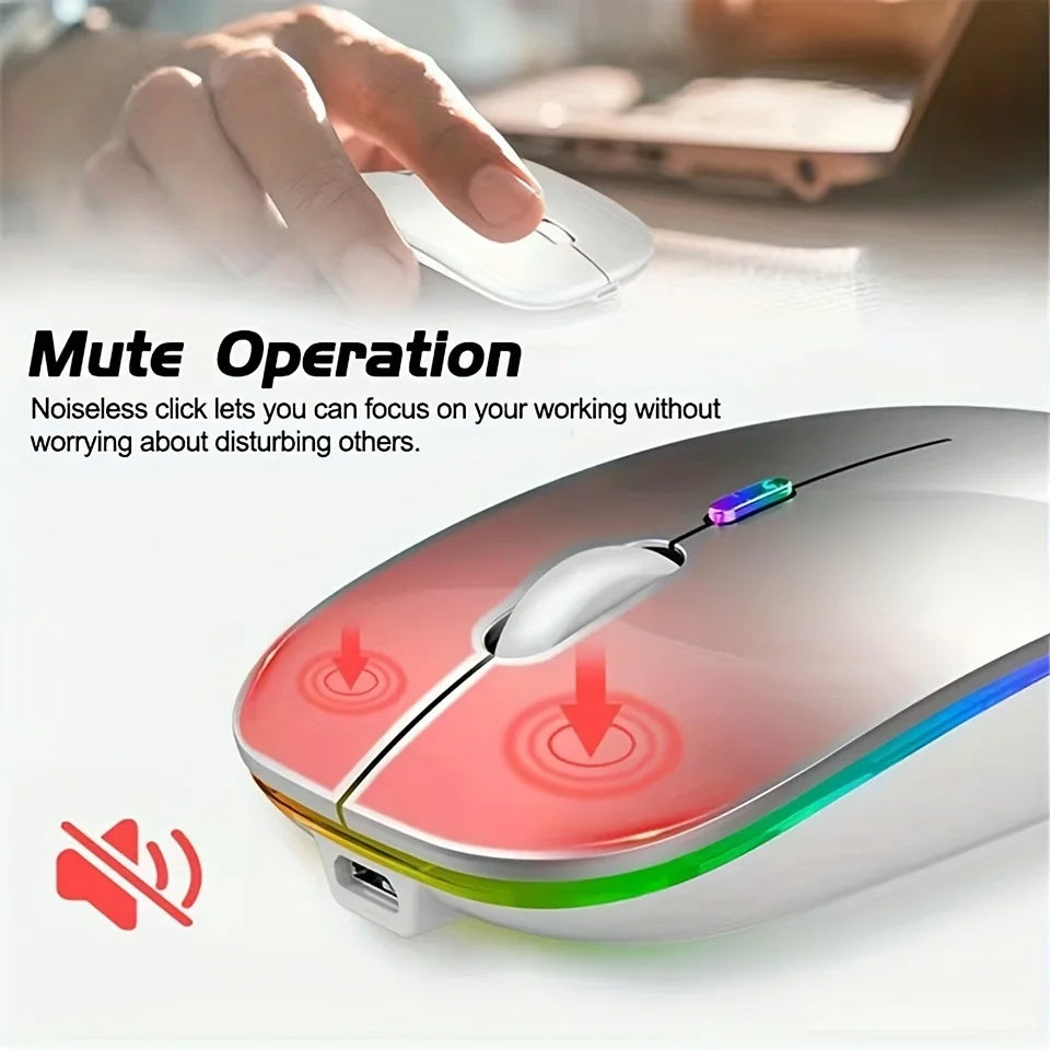 Mute Quiet No-Click Silent Computer Mouse Bluetooth USB Rechargeable