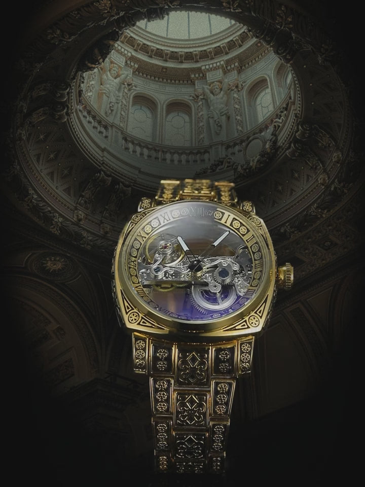 Statement Skeleton Mechanical Watch Stainless Steel Bronze Strap