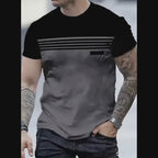 Striped T-shirt Round Neck Two Tone Casual Top Model Walking