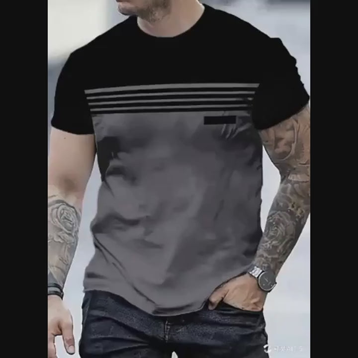 Striped T-shirt Round Neck Two Tone Casual Top Model Walking