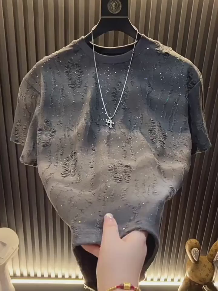 Gradient Distressed Sparkly T-shirt Men's Top
