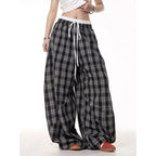 Double Waist Plaid Patchwork Wide Leg Baggy Pants