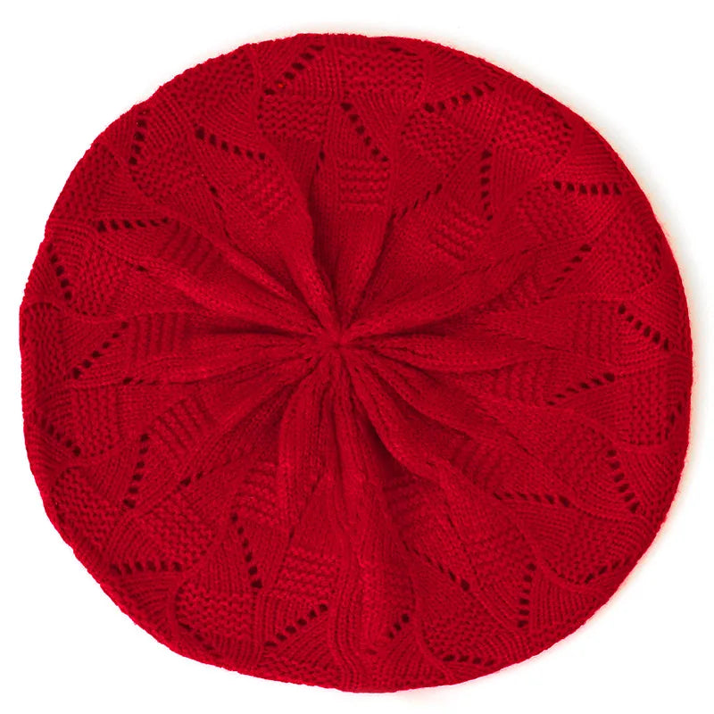 Women's Plain Knit Beret French Artist Hat Thin Acrylic Beanie