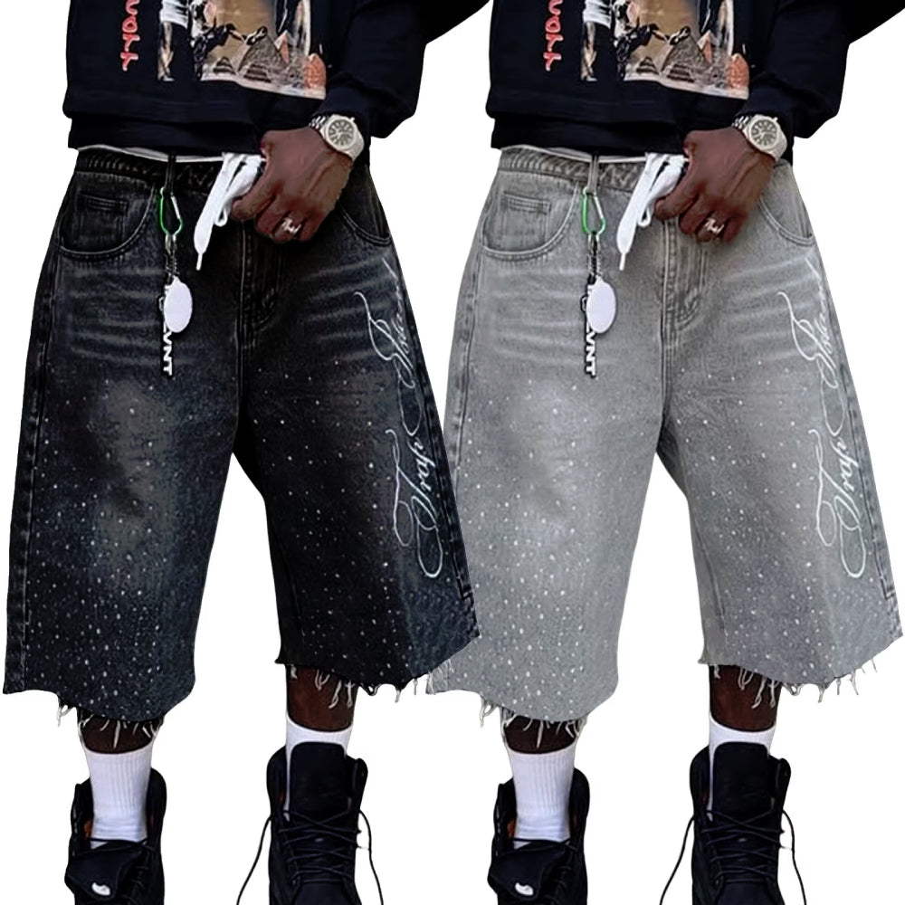 Men's Jorts With Rhinestones Skater Long Shorts