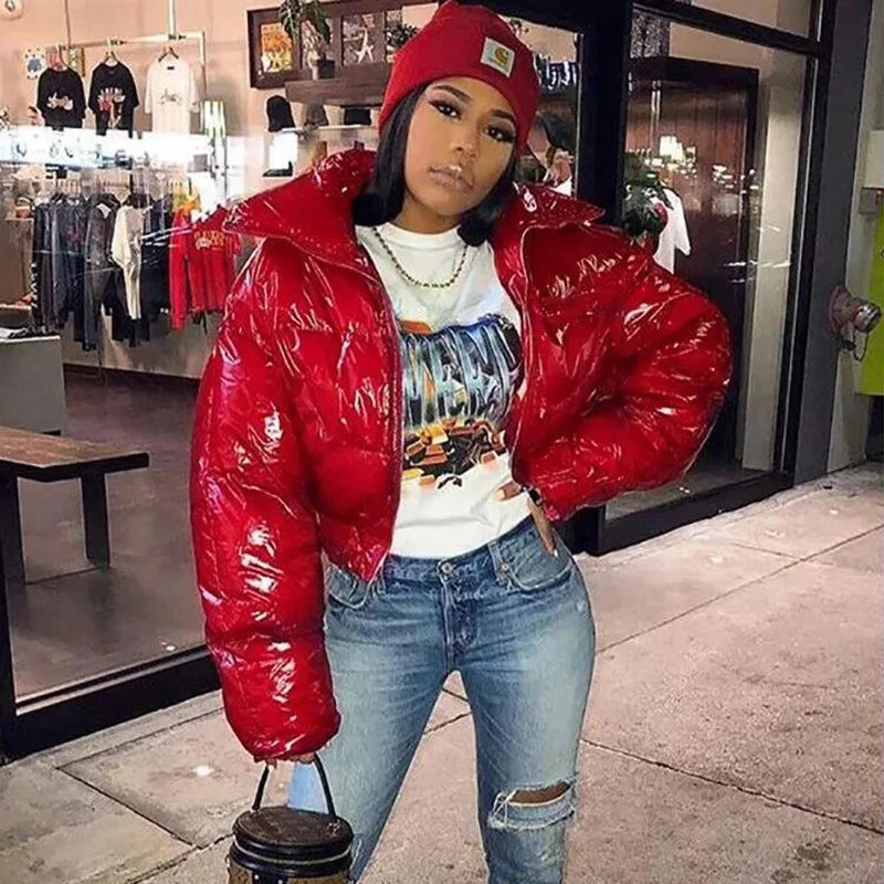 Bubble Shiny Puffer Jacket Cropped Short Parker Women's