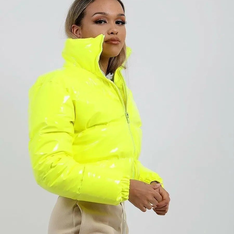 Bubble Shiny Puffer Jacket Cropped Short Parker Women's