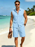 Summer Men's Two Piece Shirt Shorts Outfit Set