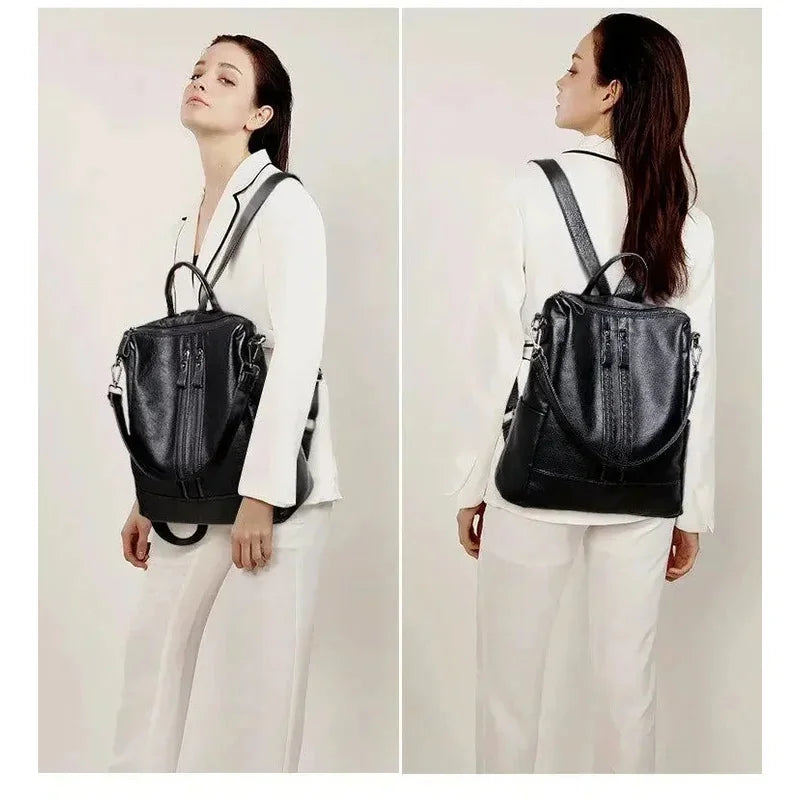 Soft Leather Backpack Commute Travel Shoulder Bag