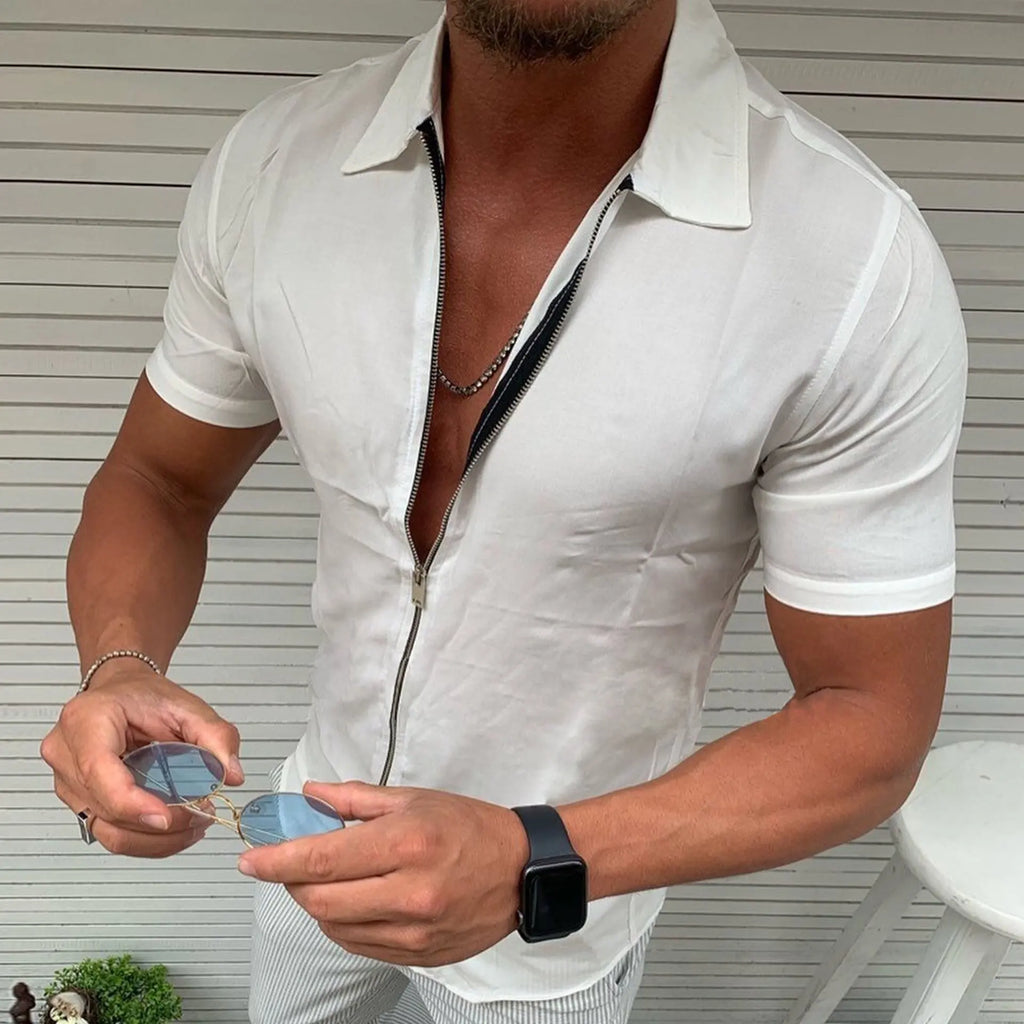 Men's Lightweight Zipper Short Sleeve Shirt Slim Fit