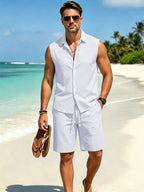 Summer Men's Two Piece Shirt Shorts Outfit Set