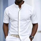 Short Sleeved Stretchy Shirt Mandarin Collar
