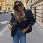 Women's Biker Jacket Faux Leather Motorcycle High Collar