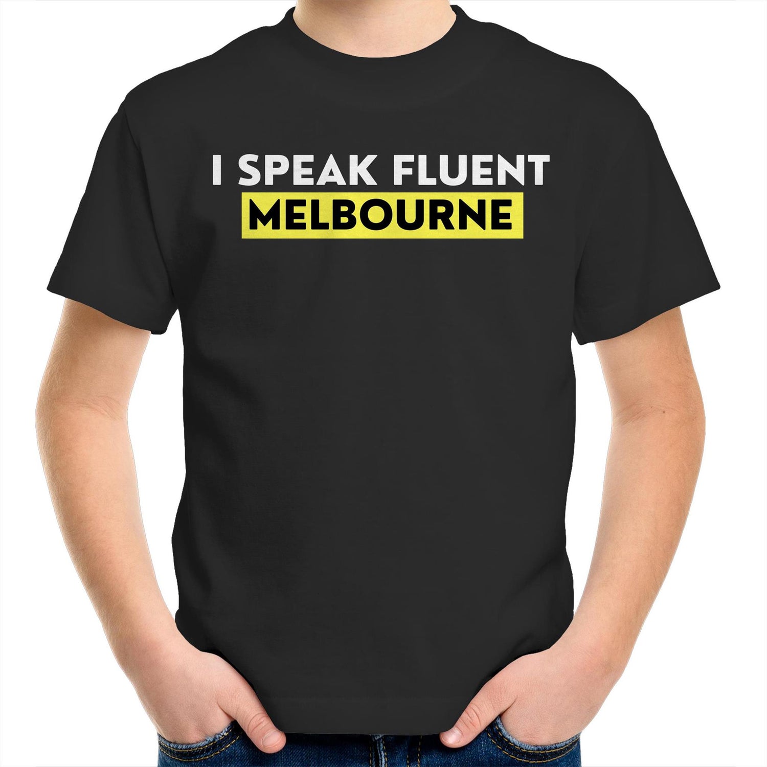 Funny T-shirt "I speak fluent Melbourne" - Kids Boys & Girls Youth Crew Tee