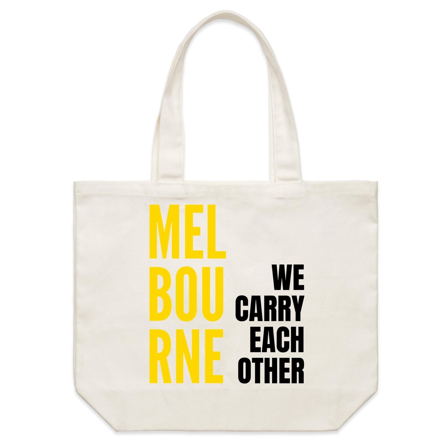 Quality Shoulder Tote Shopping Bag - Melbourne We Carry Each Other Slogan Black & Gold