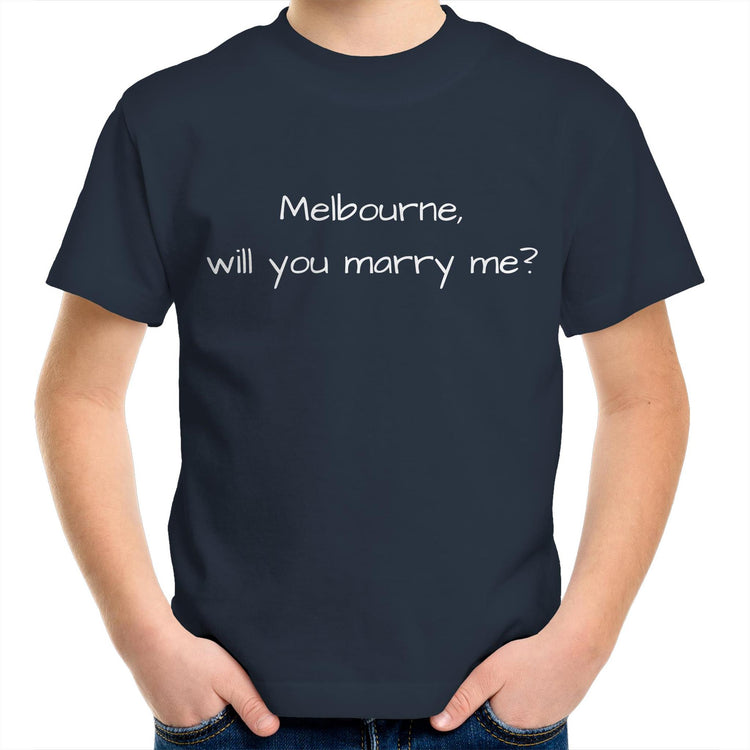 Funny Kids T-shirt "Melbourne, Will You Marry Me?" - Youth Crew Slogan Tee