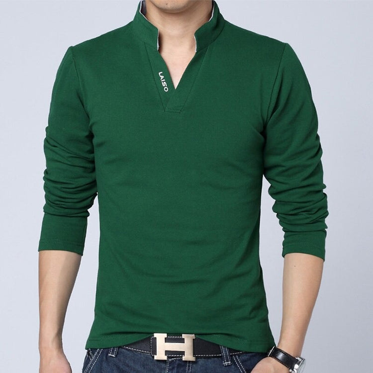 Mandarin Collar Long-Sleeve Men's Cotton T-Shirt