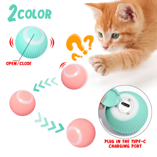 Electric Cat Ball Toy Self-Moving Zig-Zag Rolling Smart Interactive Kitten Toy Playing