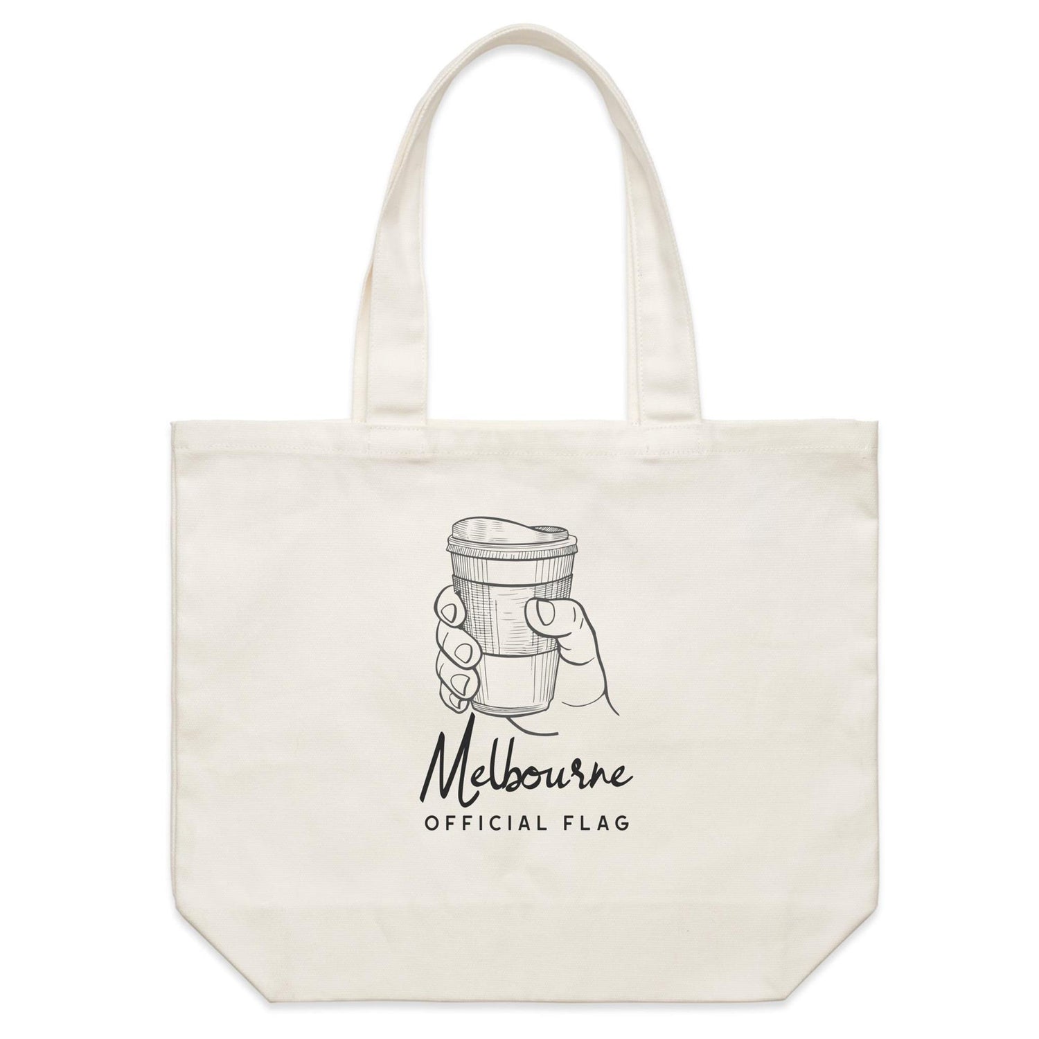 Funny Slogan Shoulder Tote Shopping Bag - Official Melbourne Flag Logo (coffee cup)