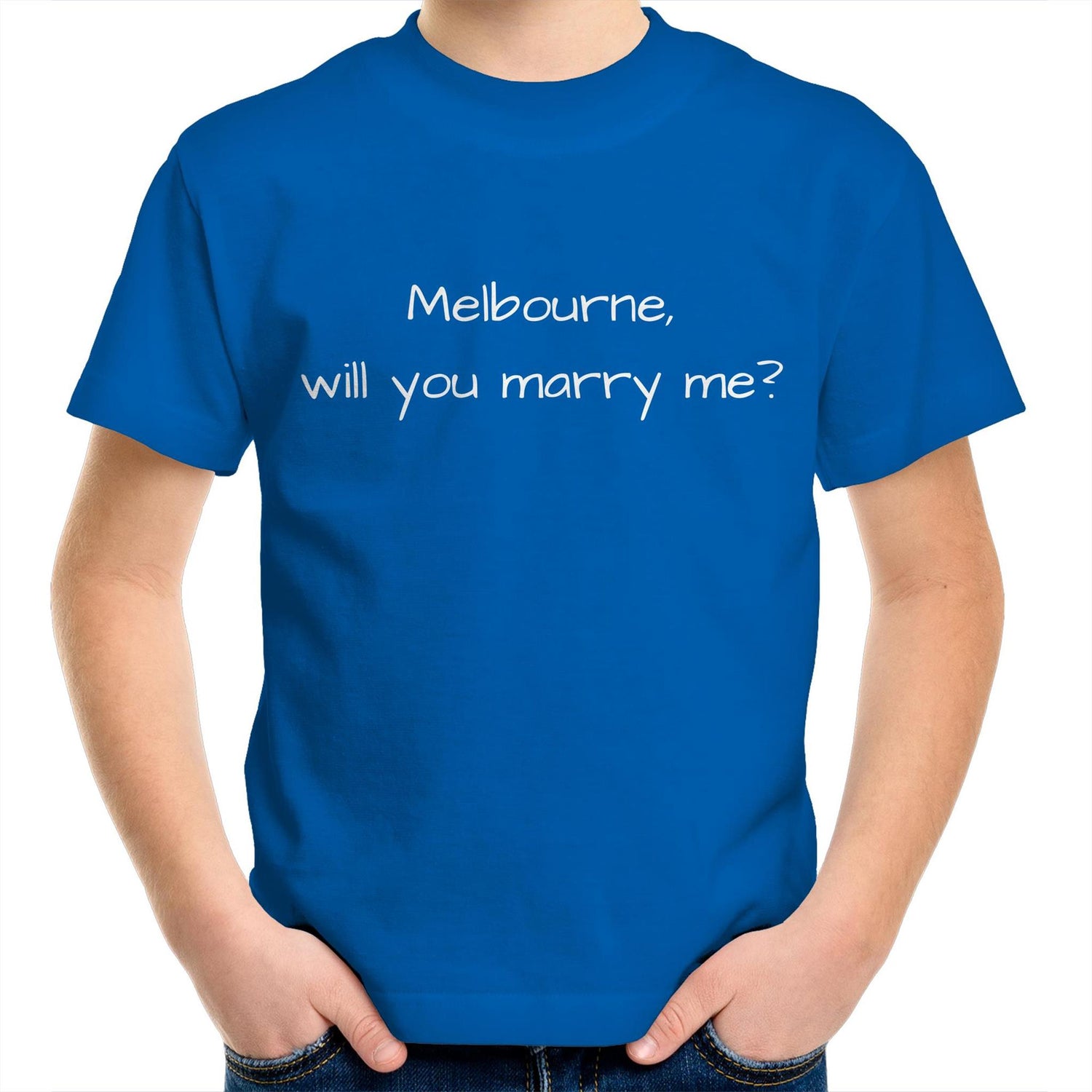 Funny Kids T-shirt "Melbourne, Will You Marry Me?" - Youth Crew Slogan Tee