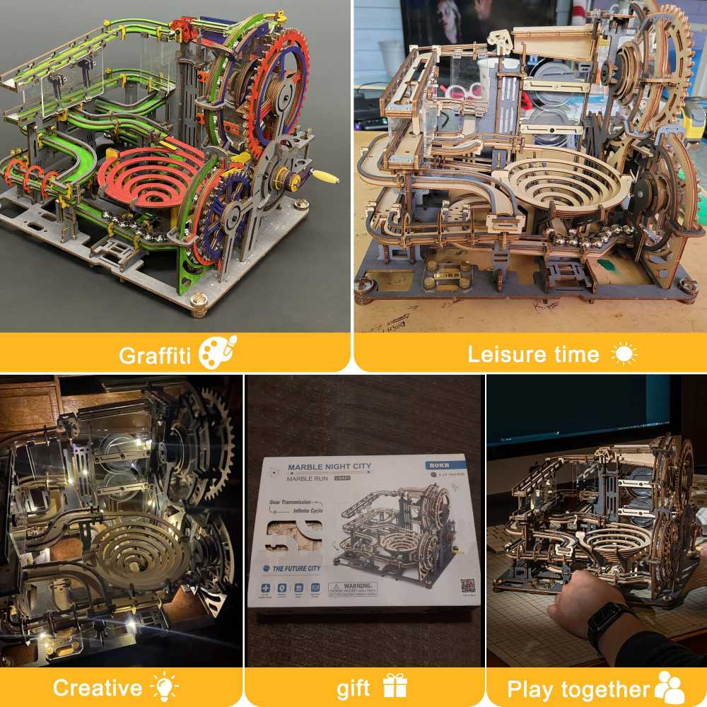 Kids Educational Brain Toy Night City 3D Puzzle Marble Maze Run DIY Assembly Ages 14+