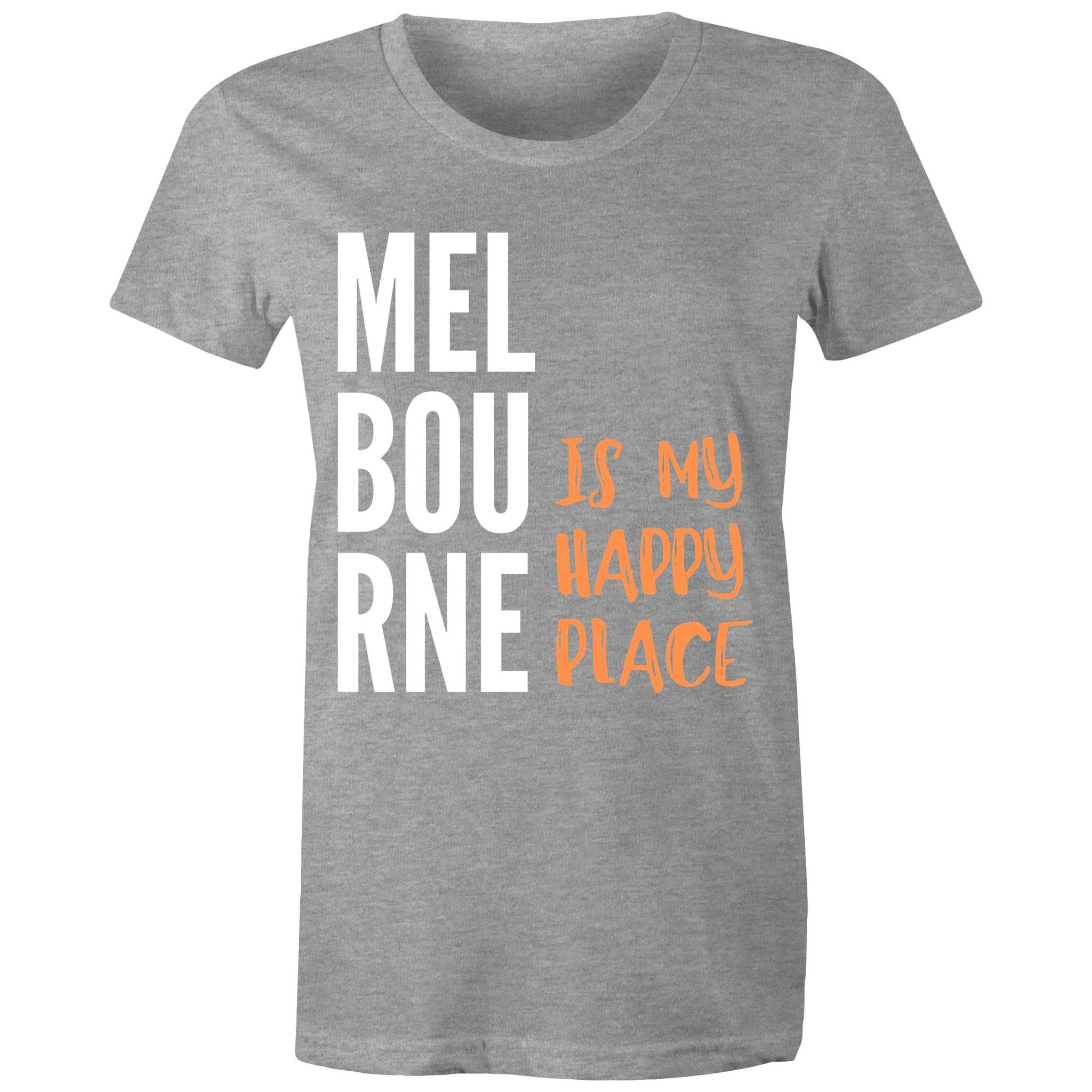 Motivational Women's Melbourne T-shirt "My Happy Place" Mental Health Slogan